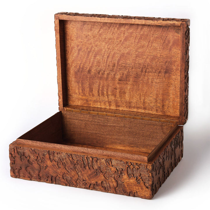 Dentwood Box. An organic pattern is carved into the surface of rich Mango Wood to create these decadent boxes.   13.5"L x 9.5"W x 3.75"H