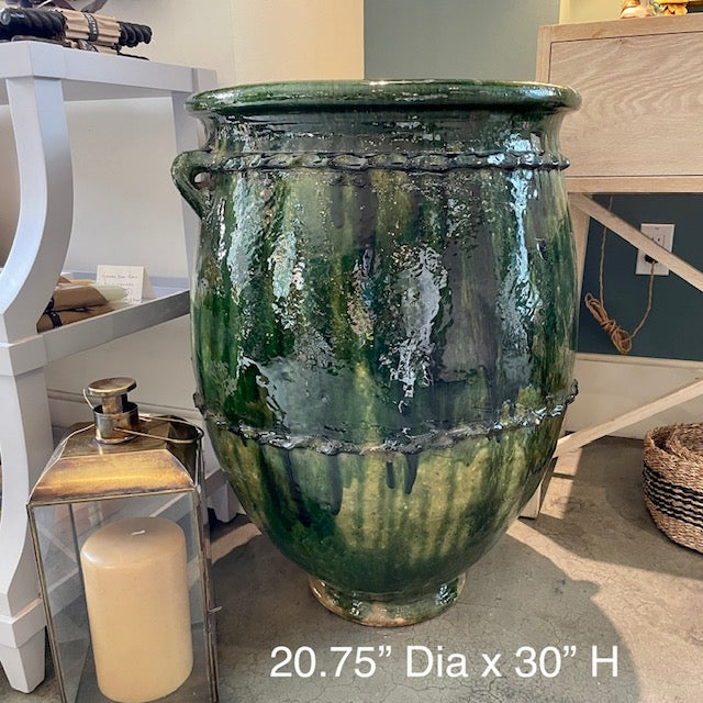 Handmade Rustic Large Pot with Drip Green Glaze, Morocco | 3