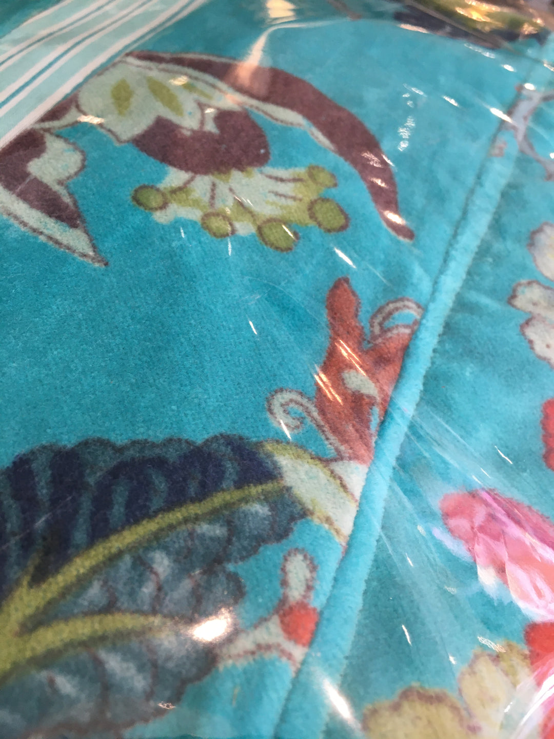 Custom Hand Printed Cotton Velvet Robe in Turquoise