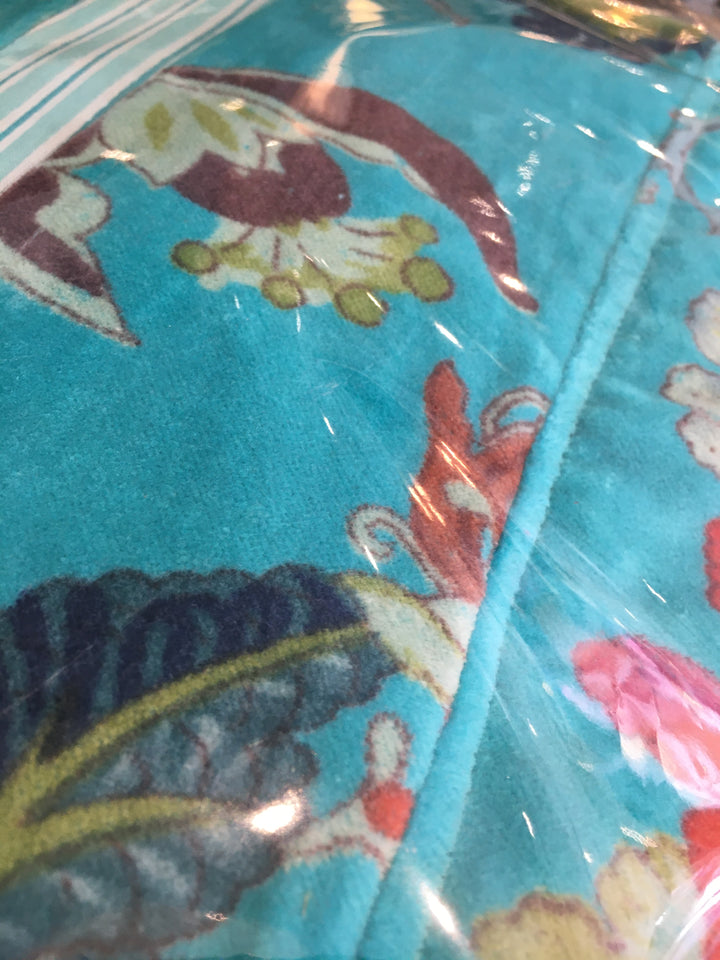 Custom Hand Printed Cotton Velvet Robe in Turquoise