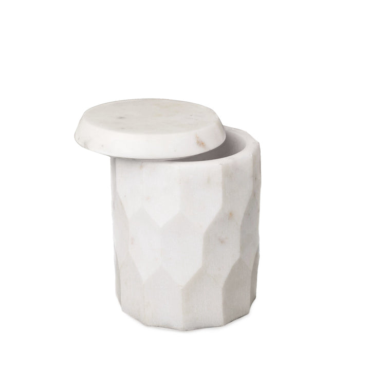Faceted White Marble Canister | Tall