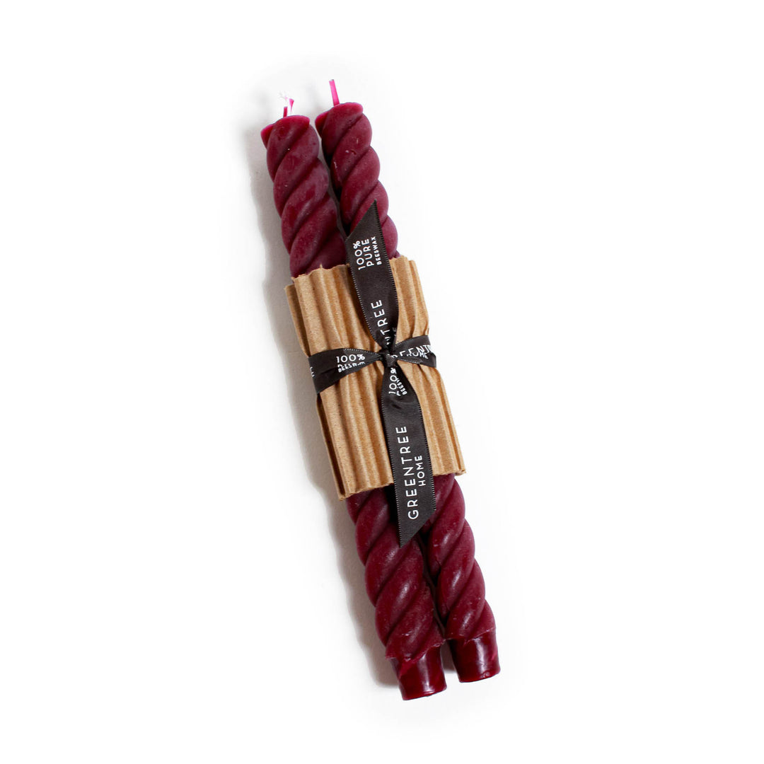 Greentree Home - Rope Beeswax Tapers in Sangria (Pair)