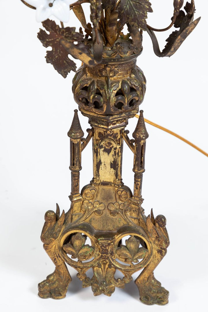 Antique 19th Century Impressive Ornate French Victorian Gold Gilt Altar Lamp (7 Branch)