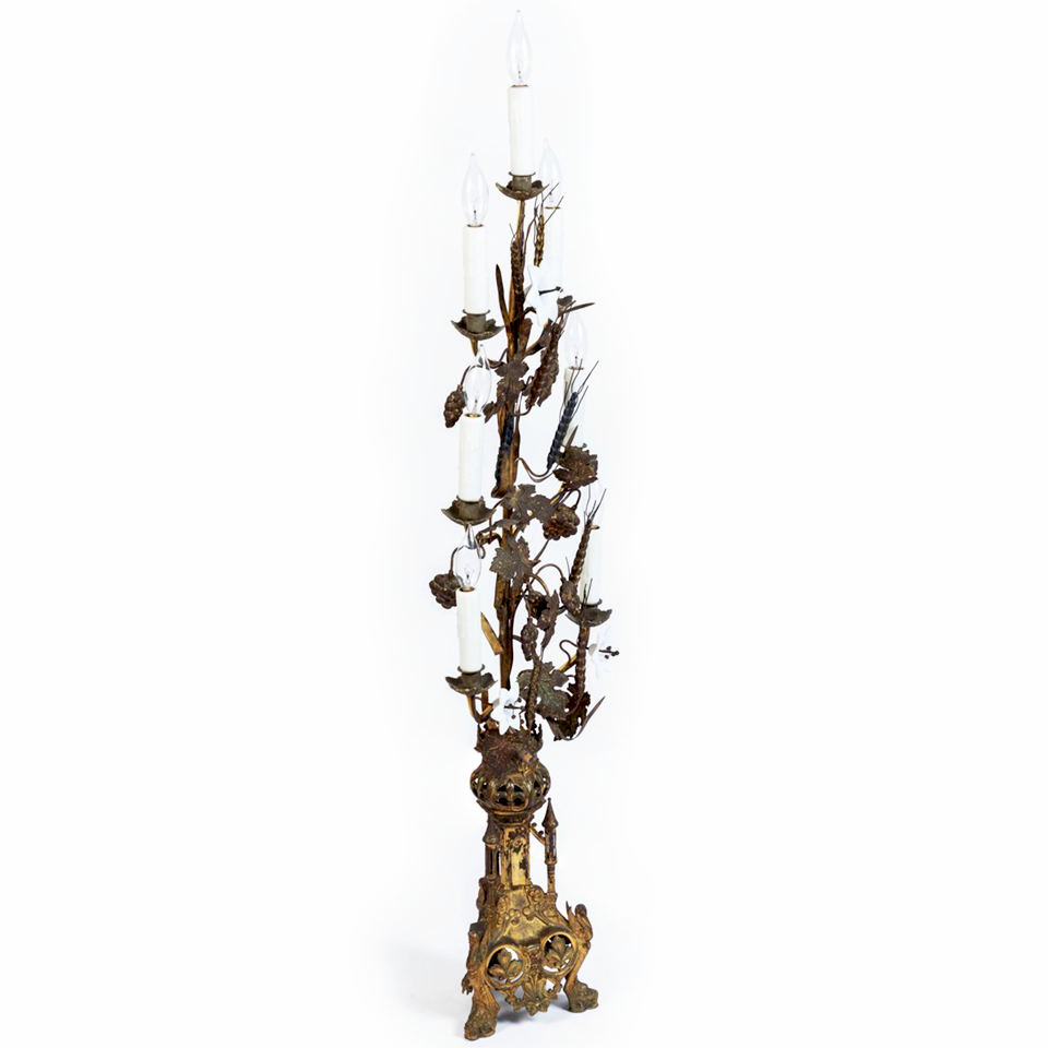 Antique 19th Century Impressive Ornate French Victorian Gold Gilt Altar Lamp (7 Branch)