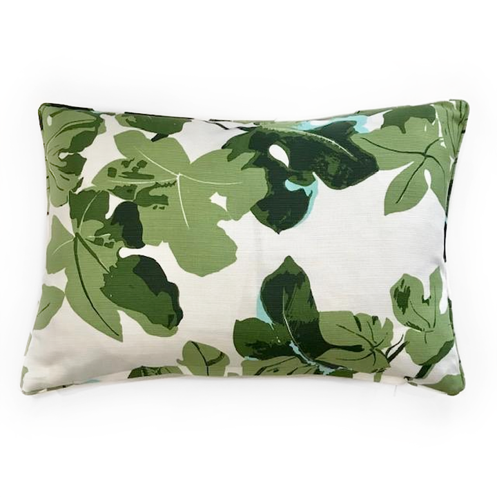 Custom Pillow in Peter Dunham Fig Leaf Print on Linen with Matching Welt and New Down Insert | 12" x 18"