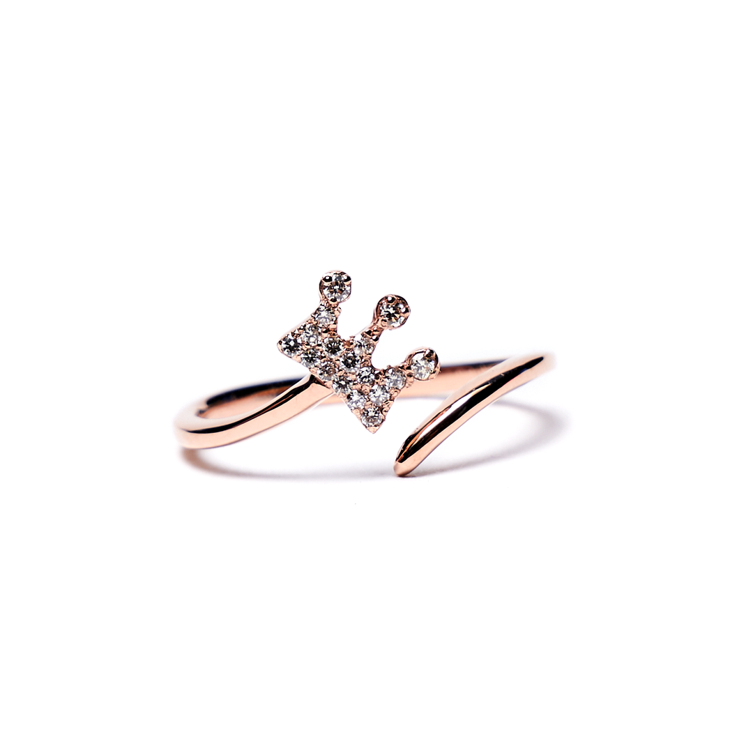 14K Rose Gold Wire Wrap Ring with Pave Diamond Crown Accent