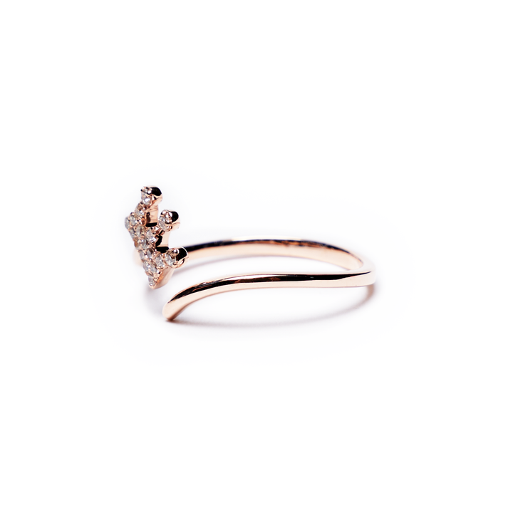 14K Rose Gold Wire Wrap Ring with Pave Diamond Crown Accent