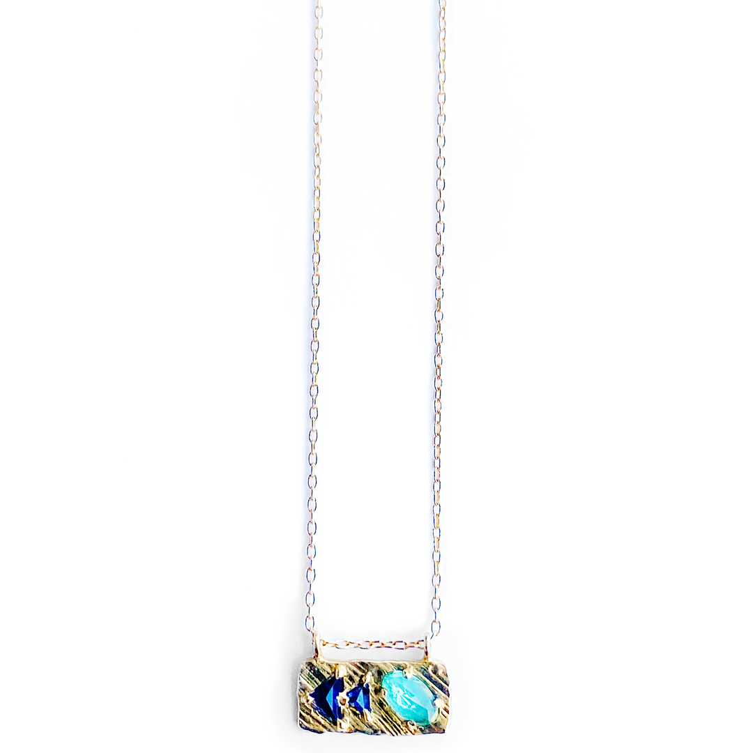 Lio & Linn Designs - 14K Small Collage Necklace in Green Tourmaline & Blue Sapphire