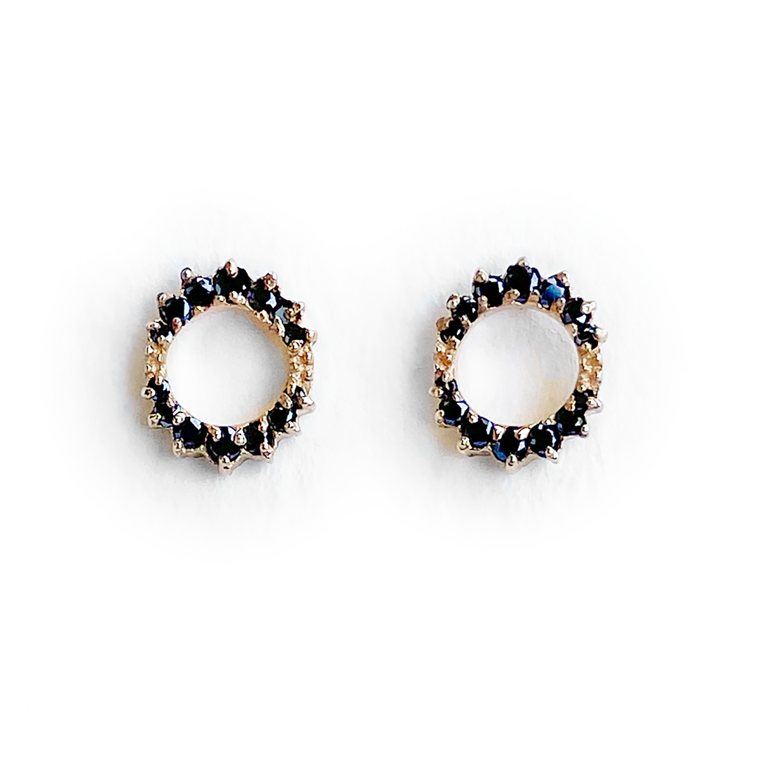 Shaesby - Oval 14k Yellow Gold and Black Diamond Pave Studs