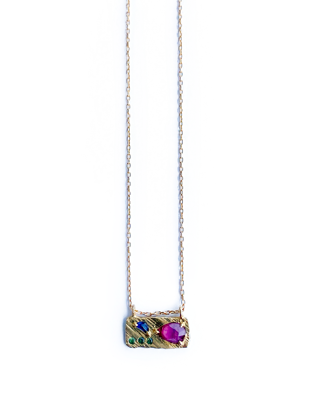 Lio & Linn Designs - 14K Small Collage Necklace in Ruby, Green Tourmaline & Blue Sapphire