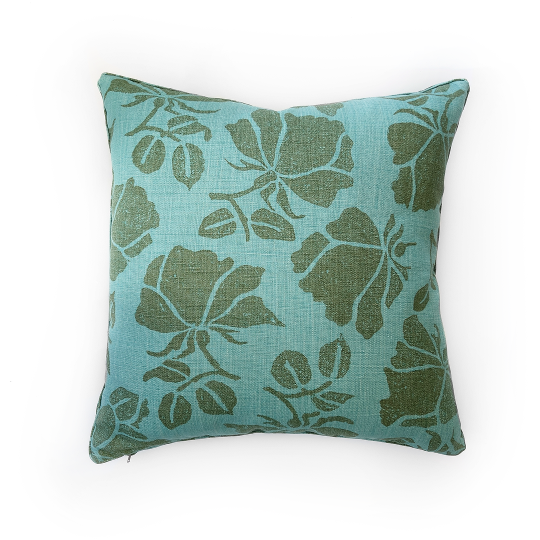 Custom 24" x 24" Pillow made from Peter Dunham Emilia Blue/Green Linen Fabric with New Down Insert
