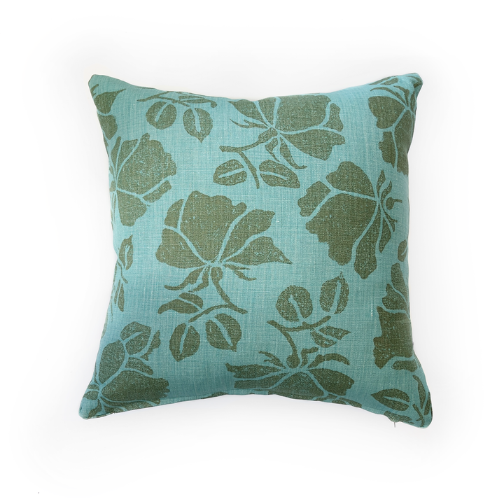 Custom 24" x 24" Pillow made from Peter Dunham Emilia Blue/Green Linen Fabric with New Down Insert