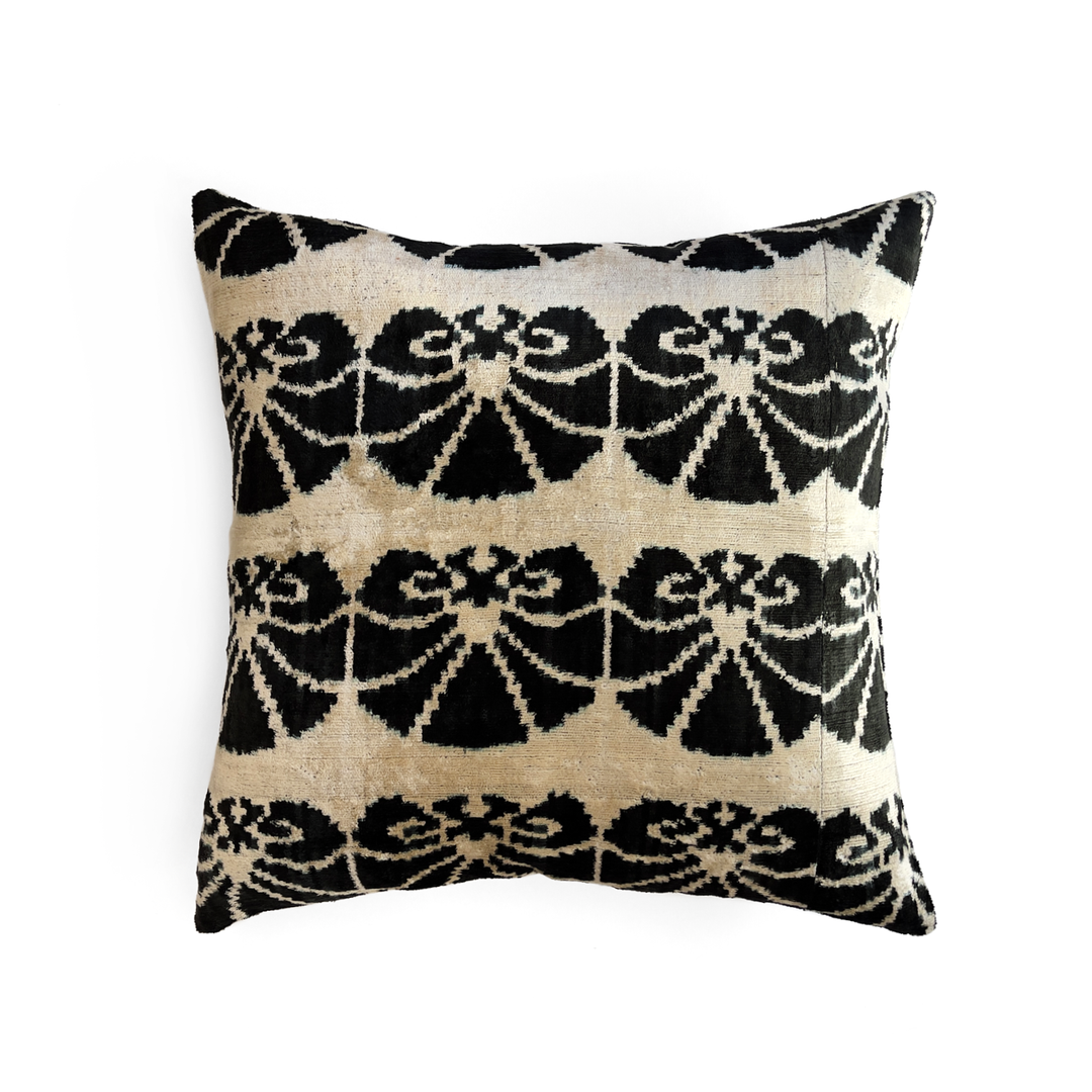 Custom 20" x 20" Pillow in Vintage Silk Velvet Fabric from Morocco  | Black