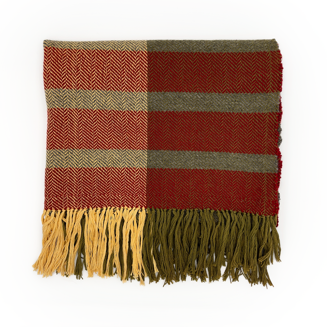 Hand-loomed Wool + Cotton Throw with Fringe Detail 