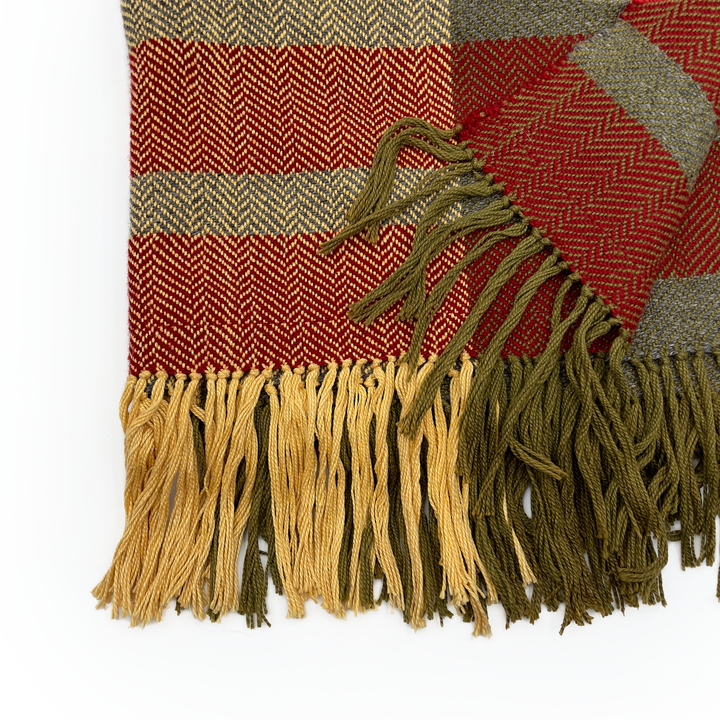 Hand-loomed Wool + Cotton Throw with Fringe Detail 