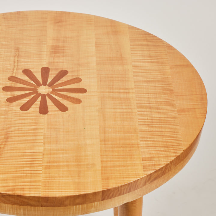 Mid-Century Tiger Maple Round Side Table