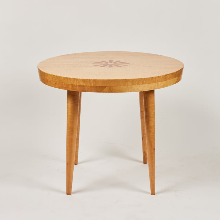 Mid-Century Tiger Maple Round Side Table