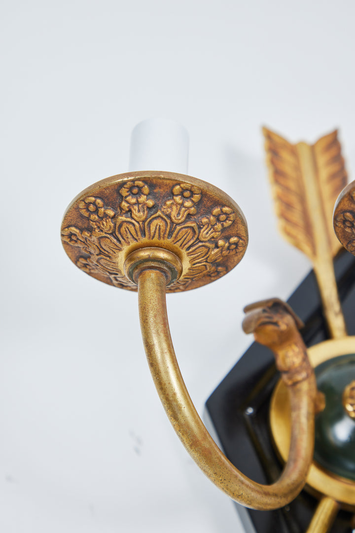 Vintage 3 Arm Sconce with Brass Arrow and Eagle Design