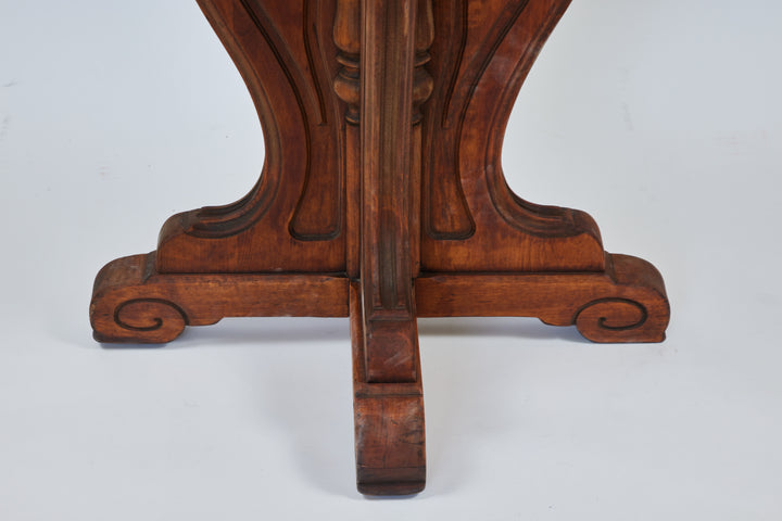 Vintage Carved Wood Pedestal Table w/ New Marble Top