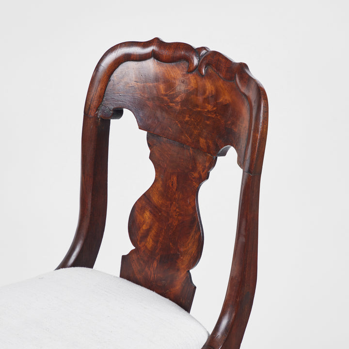 Antique Queen Anne Style Walnut Burl Wood Chairs | Pair