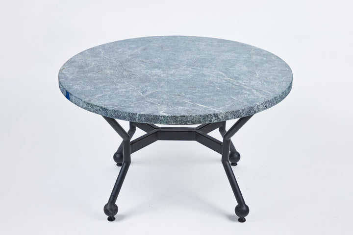 Custom Made Iron Coffee Table with New Round Soapstone Top