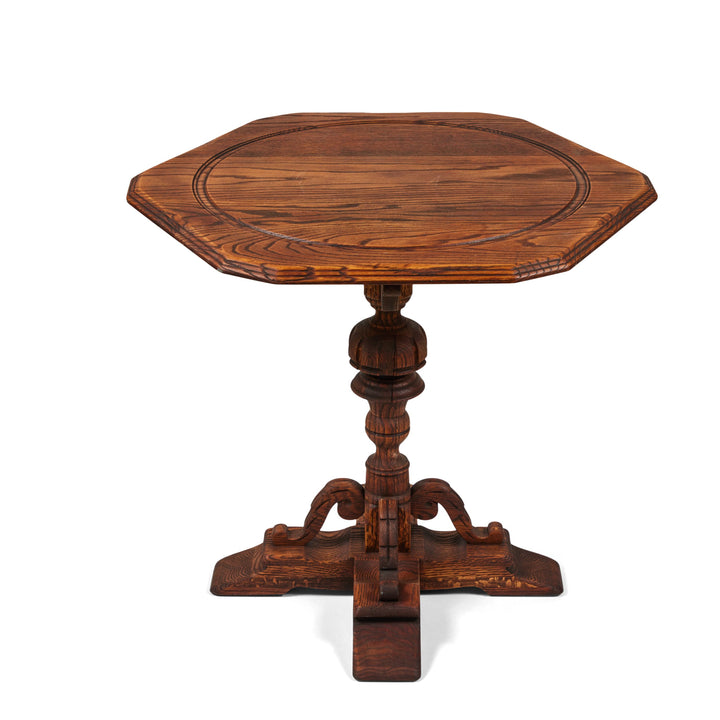 Vintage Oak Pedestal Table with Hand Carved Base