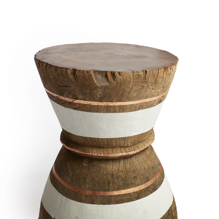 Togu'na - Mortar Tonga Wood Stool with Stripes in Copper | M
