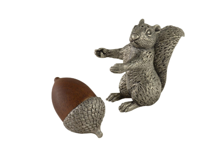 Vagabond - Pewter Squirrel with Wood Acorn Salt & Pepper Shakers