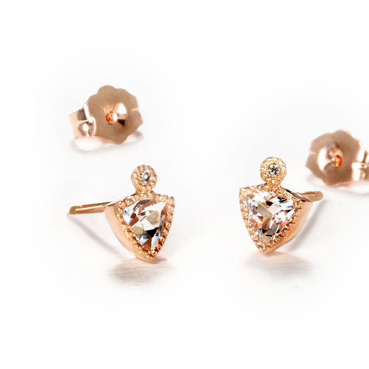 Sirciam Jewelry - 14K Rose Gold Topaz Milgrain Studs with Diamonds