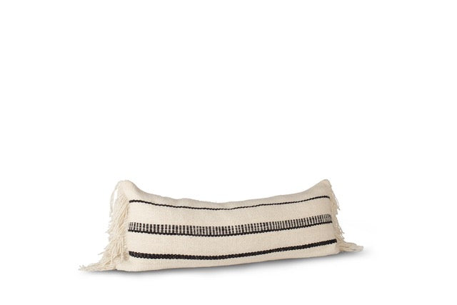 Treko - Handcrafted Makun Pillow White + Black Multi Stripes| 14” X 35”