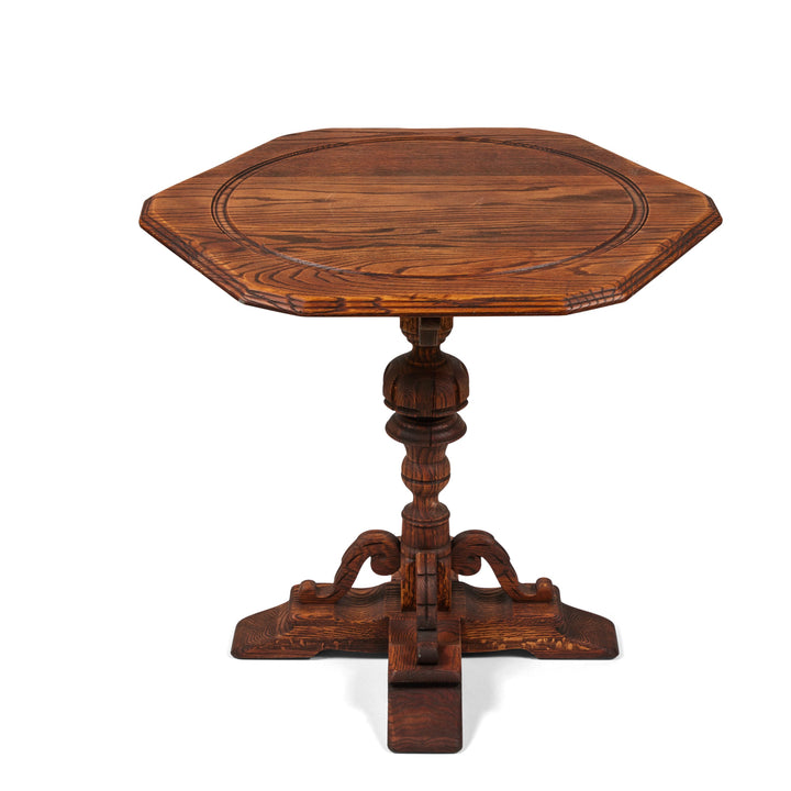 Vintage Oak Pedestal Table with Hand Carved Base