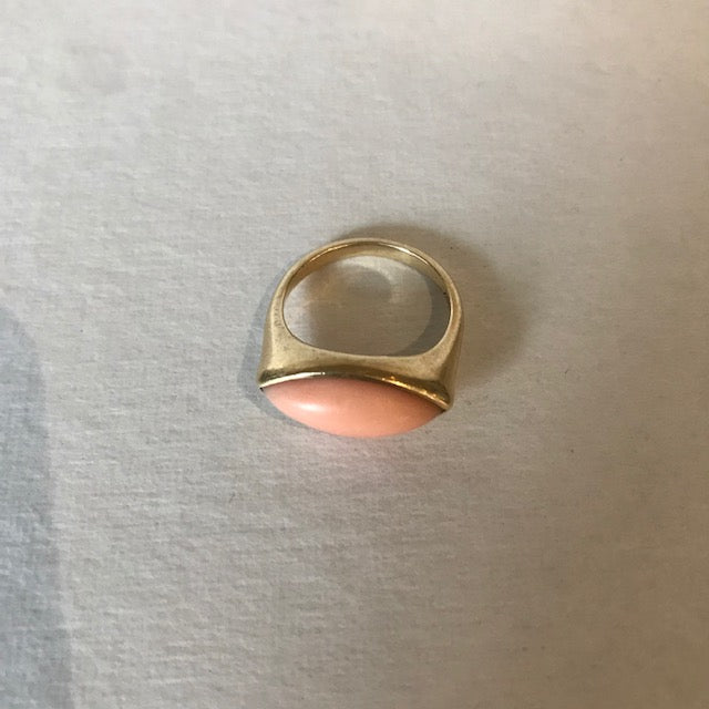 1960's 'Eye' Angel Skin Coral and 14KT Gold Ring | size 5-1/2