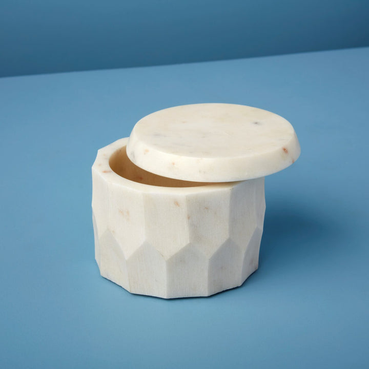 Faceted White Marble Canister  | Short