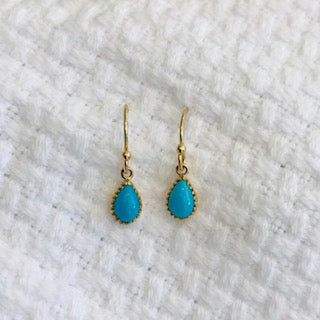 Lori McLean - 14K Gold Pear Turquoise Saw Tooth Bezel Drop Earrings