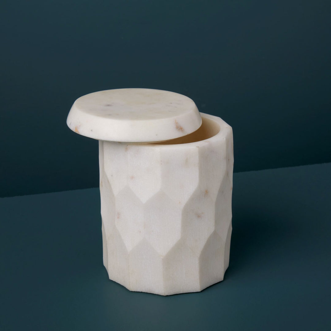 Faceted White Marble Canister | Tall