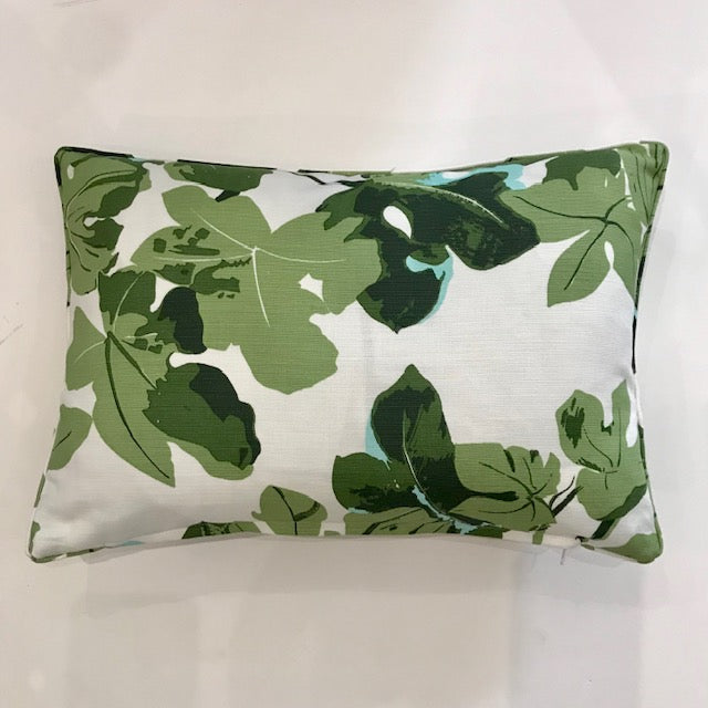 Custom Pillow in Peter Dunham Fig Leaf Print on Linen with Matching Welt and New Down Insert | 12" x 18"