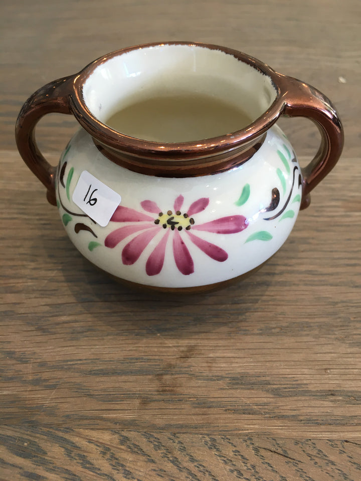 Small Vintage English Rose Lusterware 'Pot' w/ Handles + Floral