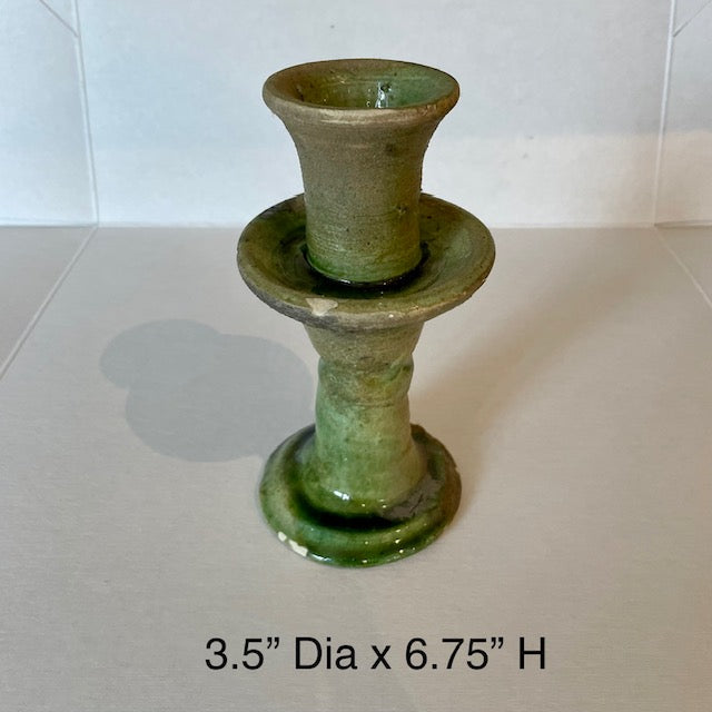 Hand Thrown Rustic Glazed Pottery Candlestick, Morocco | M3