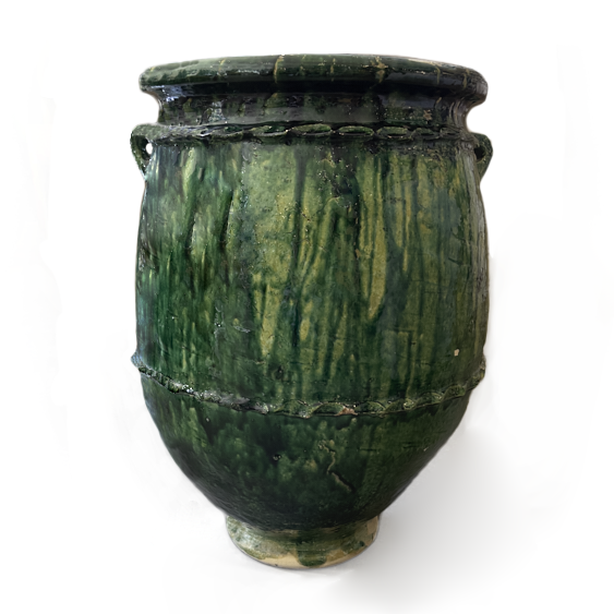 Handmade Rustic Large Pot with Drip Green Glaze, Morocco | 3