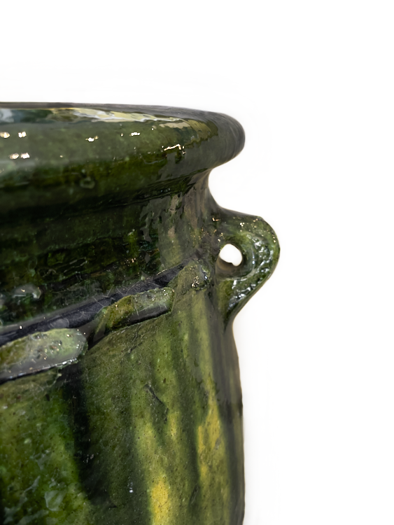 Handmade Rustic Large Pot with Drip Green Glaze, Morocco | 2