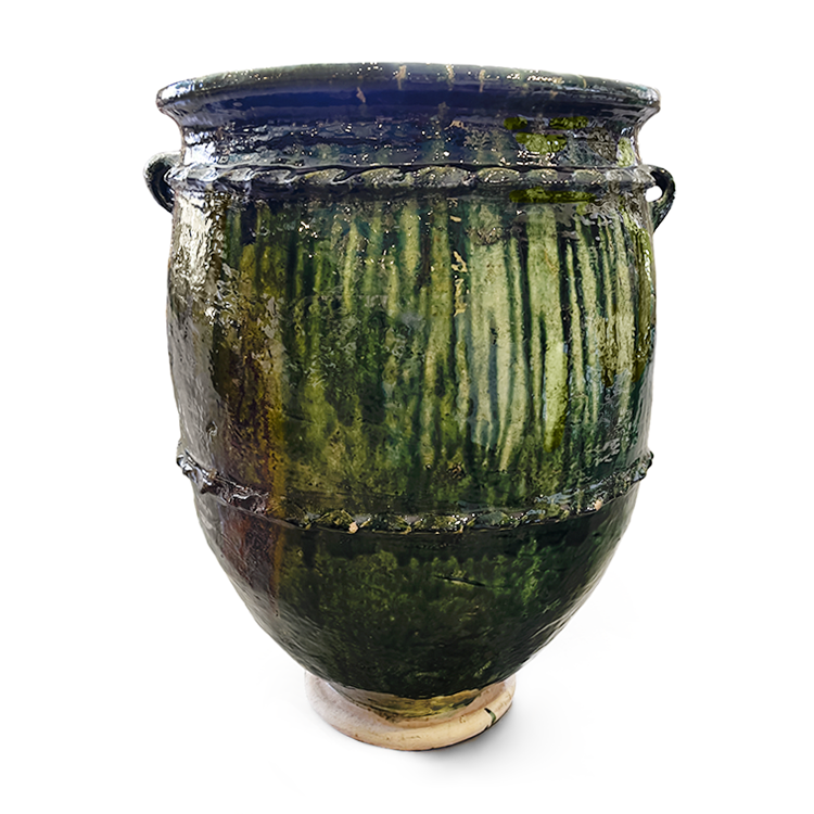 Handmade Rustic Large Pot with Drip Green Glaze, Morocco | 2