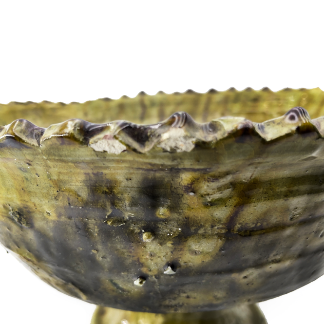 Hand-Thrown-Rustic-Footed-moroccan-bowl-with -Drip-Green-Glaze