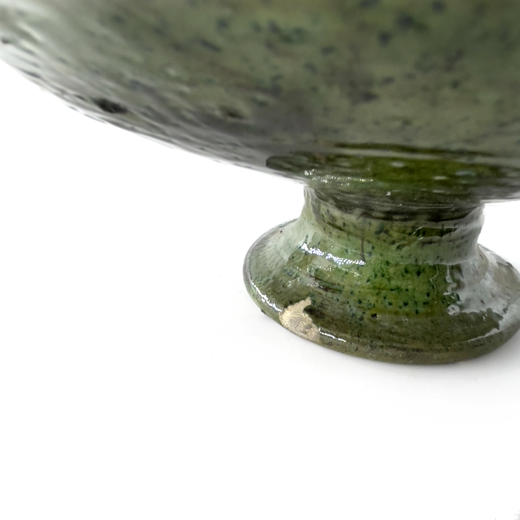 Hand-Thrown-Rustic-Footed-moroccan-dish-with -Drip-Green-Glaze